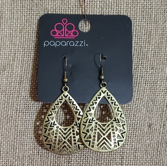 Paparazzi Earrings - Alpha Amazon Brass